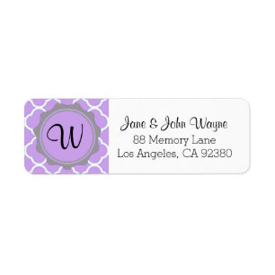 Purple Grey White Contemporary Monogram Label Return Address Label