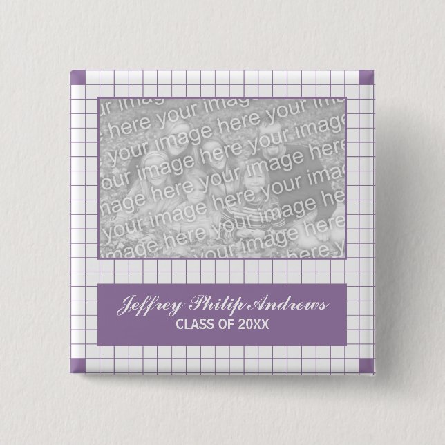 Purple Grid Photo 15 Cm Square Badge (Front)