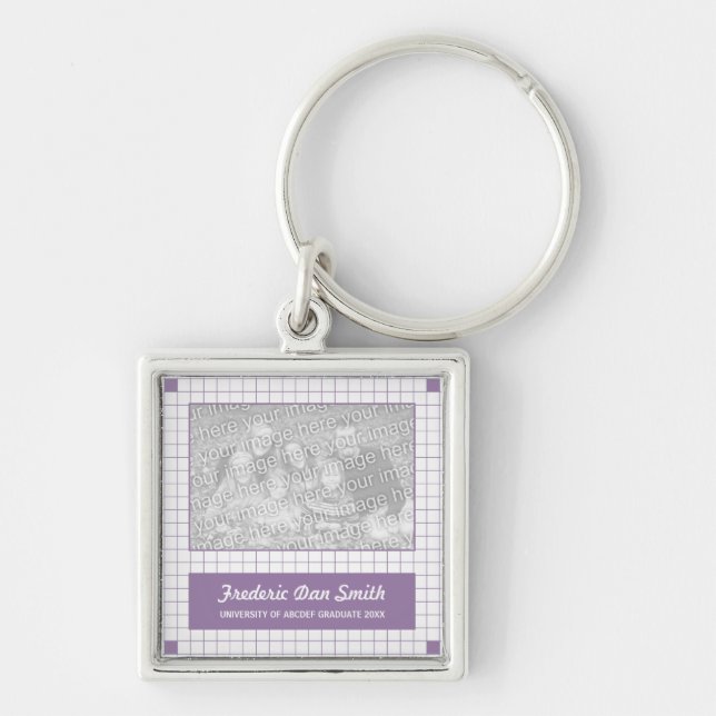 Purple Grid Photo Key Ring (Front)