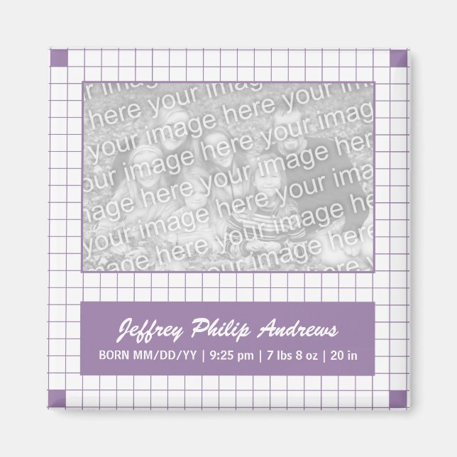 Purple Grid Photo Magnet (Front)