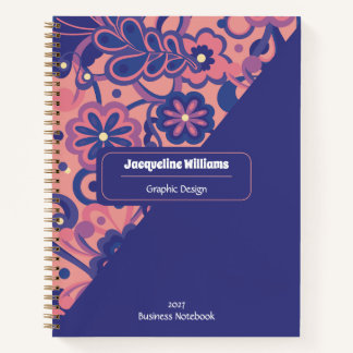 Purple Groovy Psychedelic 60s 70s Floral Notebook