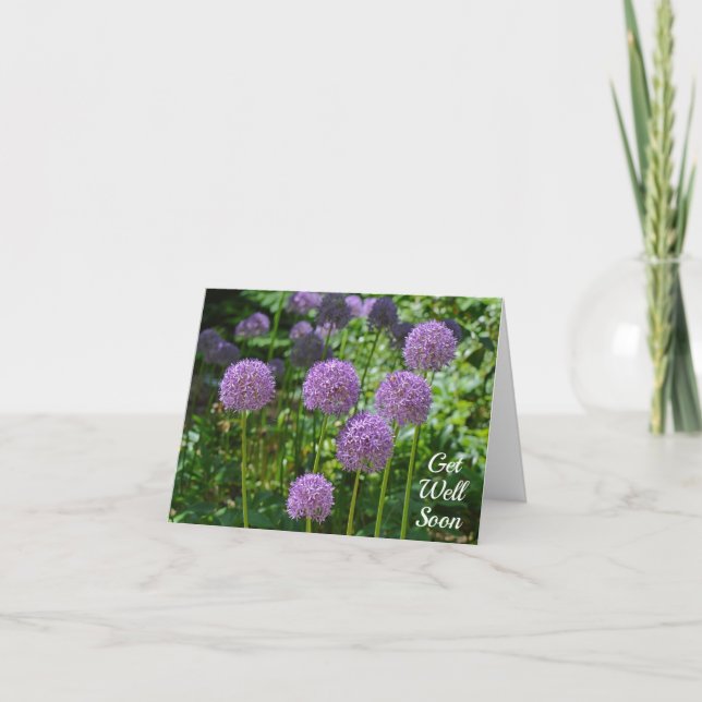 Purple Group of Allium Flowers Get Well Soon Thank You Card (Front)