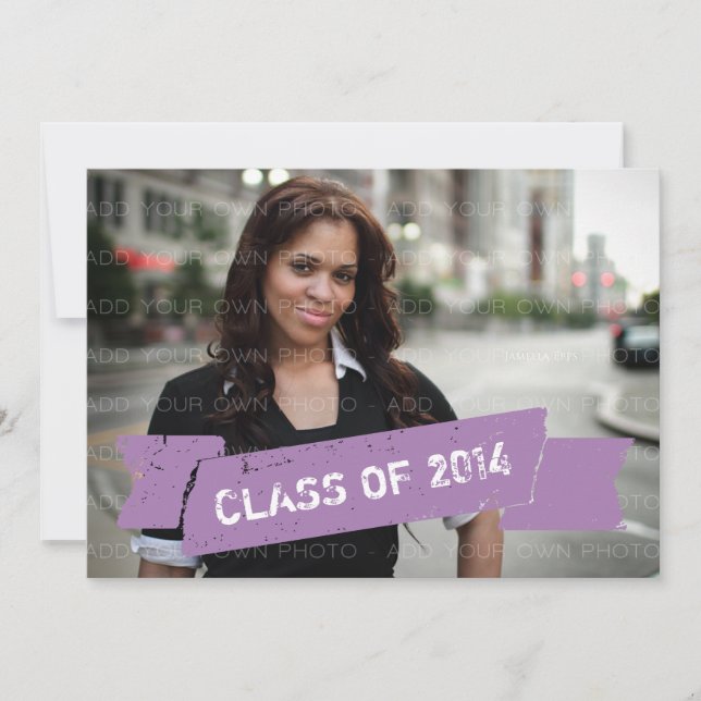 Purple Grunge Banner Grad Invitation (Front)