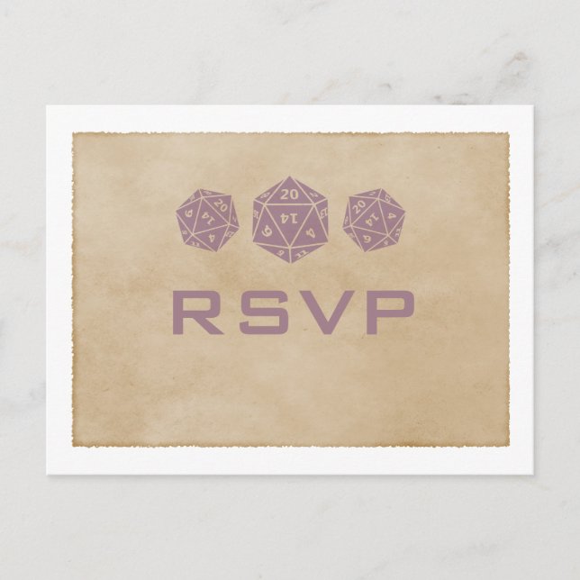 Purple Grunge D20 Dice Gamer RSVP Postcard (Front)
