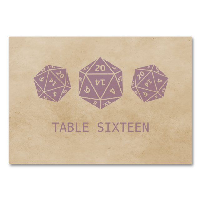 Purple Grunge D20 Dice Gamer Table Card (Front)