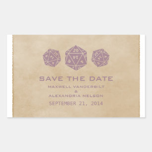 Purple Grunge D20 Dice Save the Date Stickers