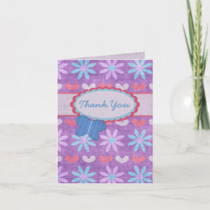 Purple Grunge Daisies and Butterfly Thank You Card