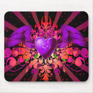 Purple Grunge Winged Heart Design Mouse Pad