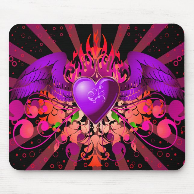Purple Grunge Winged Heart Design Mouse Pad (Front)