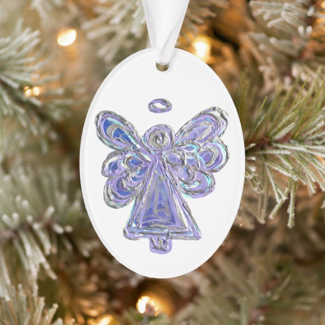 Purple Guardian Angel Art Holiday Pendant Ornament (Tree)