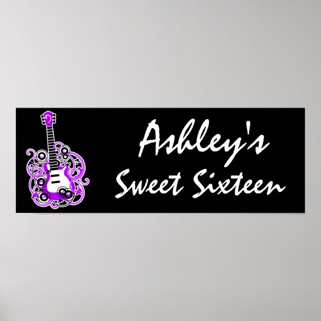 Purple Guitar Rock Star Sweet 16 Banner Poster (Front)