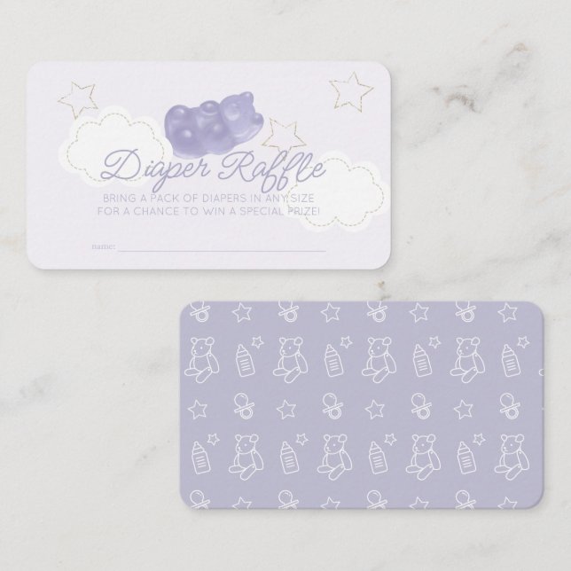 Purple Gummy Bear Baby Shower Diaper Raffle Ticket Enclosure Card (Front/Back)