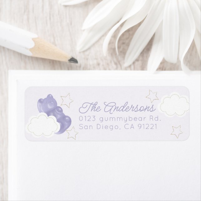 Purple Gummy Bear Star & Cloud Return Address Label (Insitu)