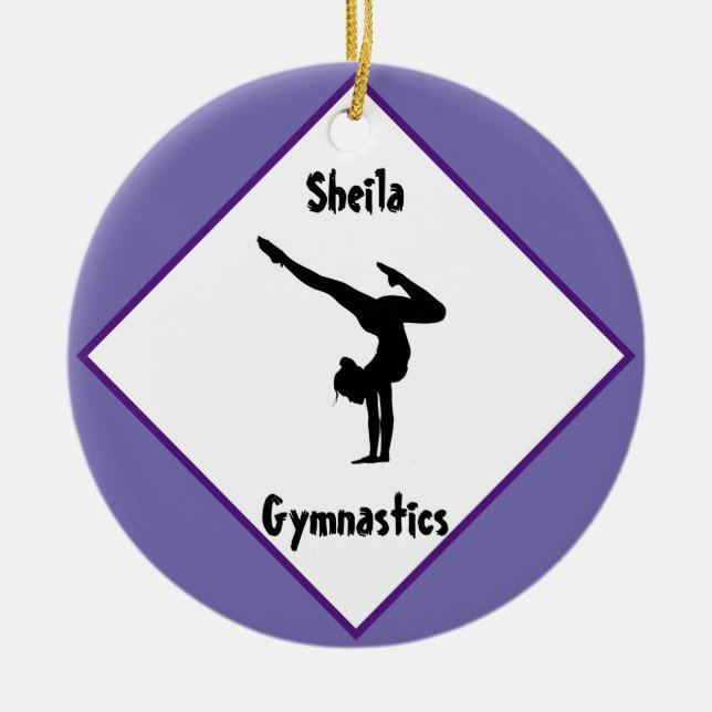 Purple Gymnastics Personalised      Ceramic Ornament (Front)