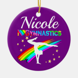 PURPLE GYMNASTICS SUPER STAR DESIGN CERAMIC ORNAMENT