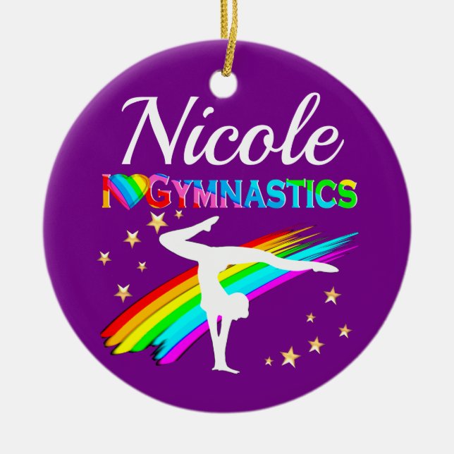 PURPLE GYMNASTICS SUPER STAR DESIGN CERAMIC ORNAMENT (Front)
