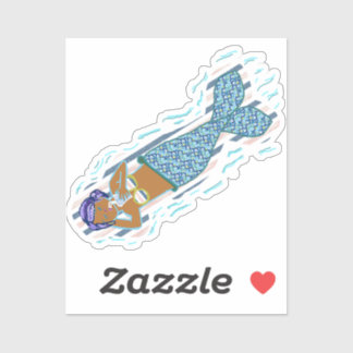 Purple Hair, Blue Tail Mermaid Sipping a Drink