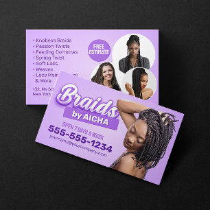 Purple Hair Braiding Salon Braider African Braids Business Card