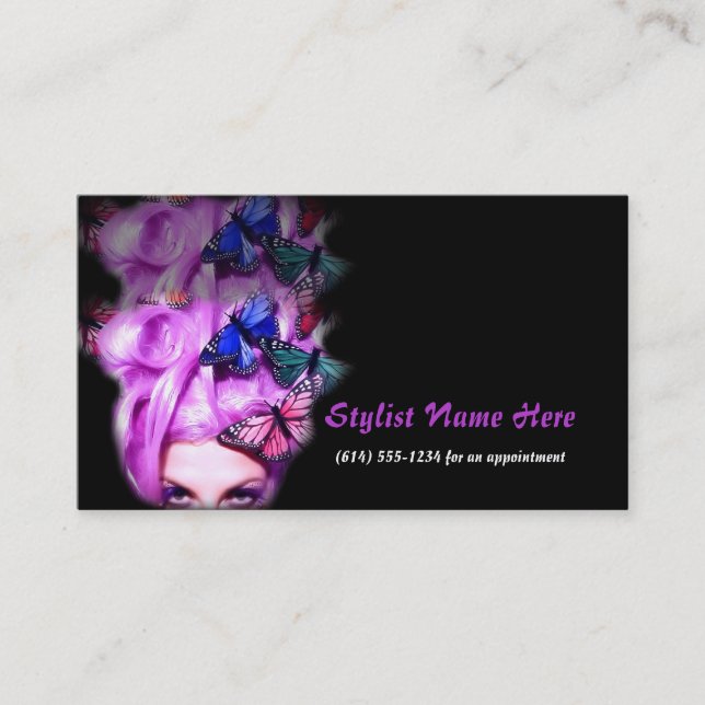 Purple Hair Butterfly Lady Appt. 2 Business Cards (Front)