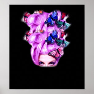 Purple Hair Butterfly Lady  Poster/Print 5 Poster