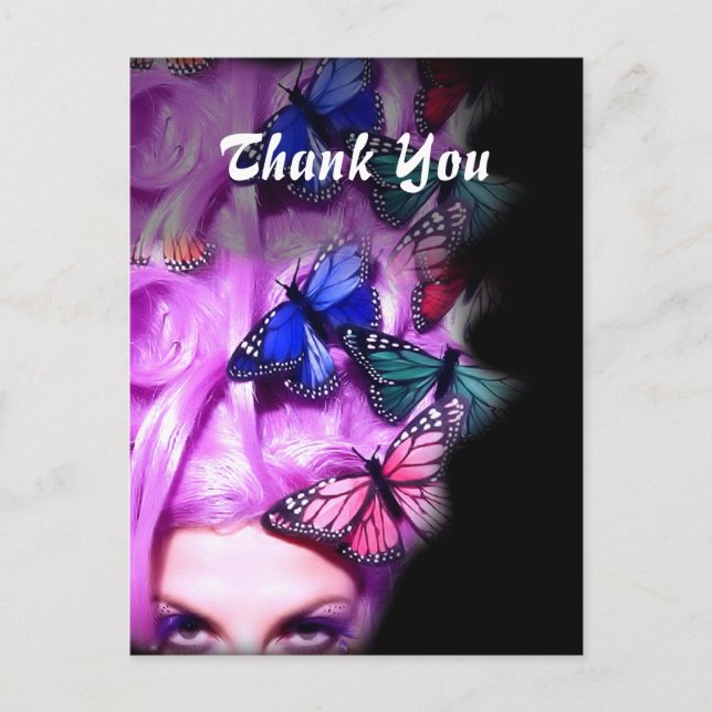 Purple Hair Butterfly Lady Thank You Postcards (Front)