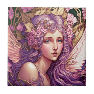 Purple Hair Fairy Angel Fantasy Art Ceramic Tile