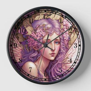 Purple Hair Fairy Angel Fantasy Art Clock