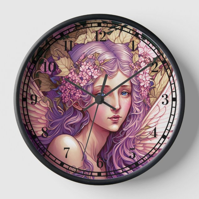 Purple Hair Fairy Angel Fantasy Art Clock (Front)
