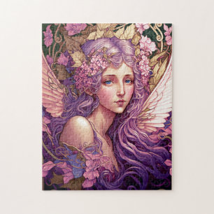 Purple Hair Fairy Angel Fantasy Art Jigsaw Puzzle