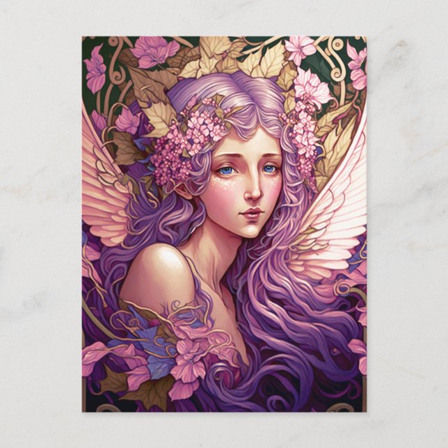 Purple Hair Fairy Angel Fantasy Art Postcard (Front)