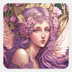 Purple Hair Fairy Angel Fantasy Art Square Sticker