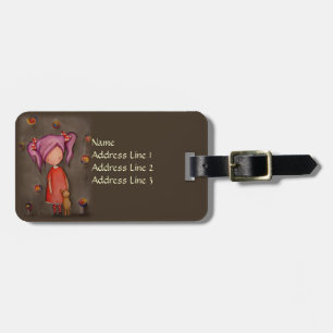 Purple hair little Girl with Cat Luggage Tag
