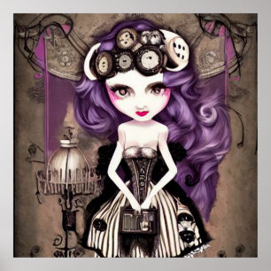 Purple Hair Steampunk Doll Poster