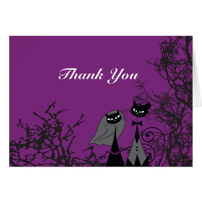 Purple Hallowedding Cats Thank You Card (Front Horizontal)