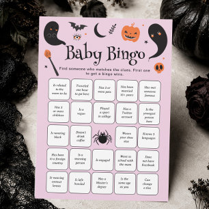 Purple Halloween Baby Shower Bingo Game Card