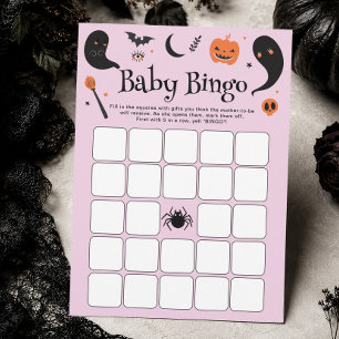 Purple Halloween Baby Shower Bingo Game Card