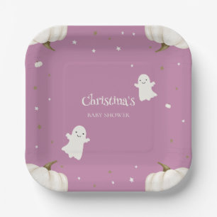 Purple Halloween Baby Shower Paper Plate