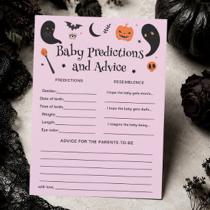 Purple Halloween Baby Shower Predictions Game Card