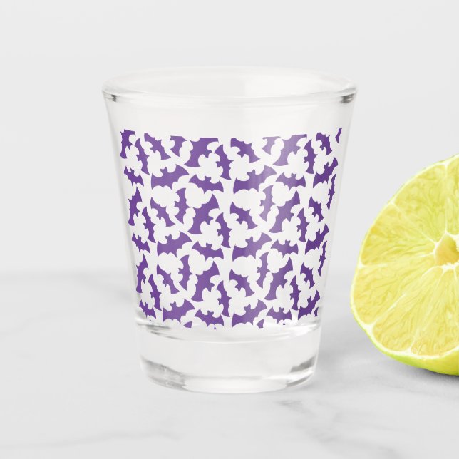 Purple Halloween bats shot glass (Front)