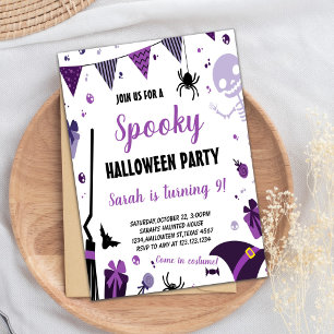 Purple Halloween Birthday Invitations