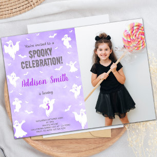 Purple Halloween Birthday Invitations w photo