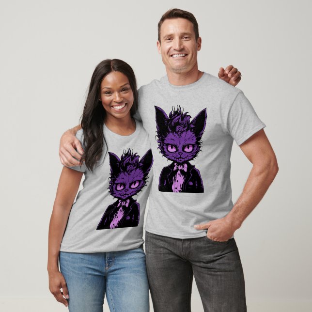 Purple Halloween Cat T-Shirt (Unisex)