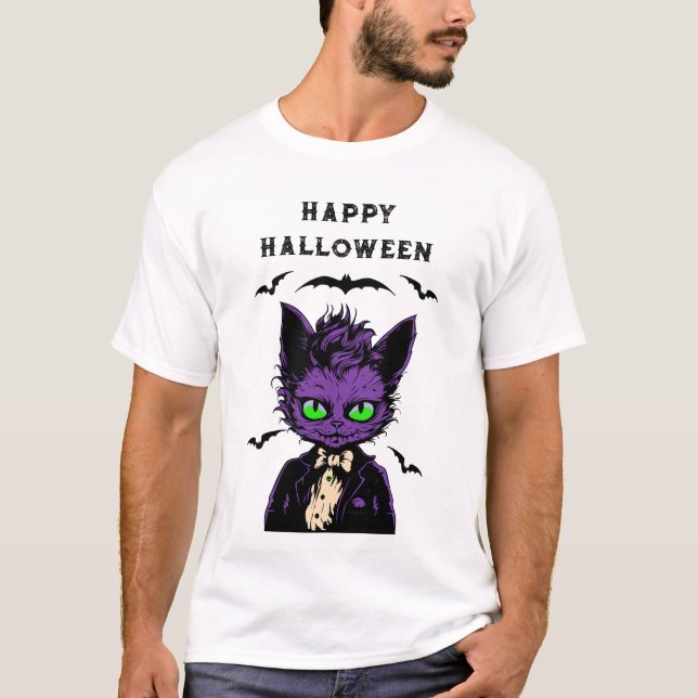 Purple Halloween Cat T-Shirt (Front)