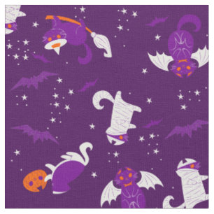 purple halloween cats mummy vampire bat witch fabric