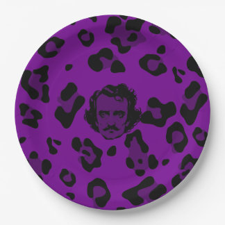 purple halloween Edgar Allan Poe leopard print Paper Plate