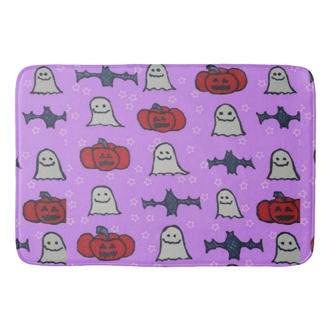 Purple Halloween Fun Print  Bath Mat (Front)