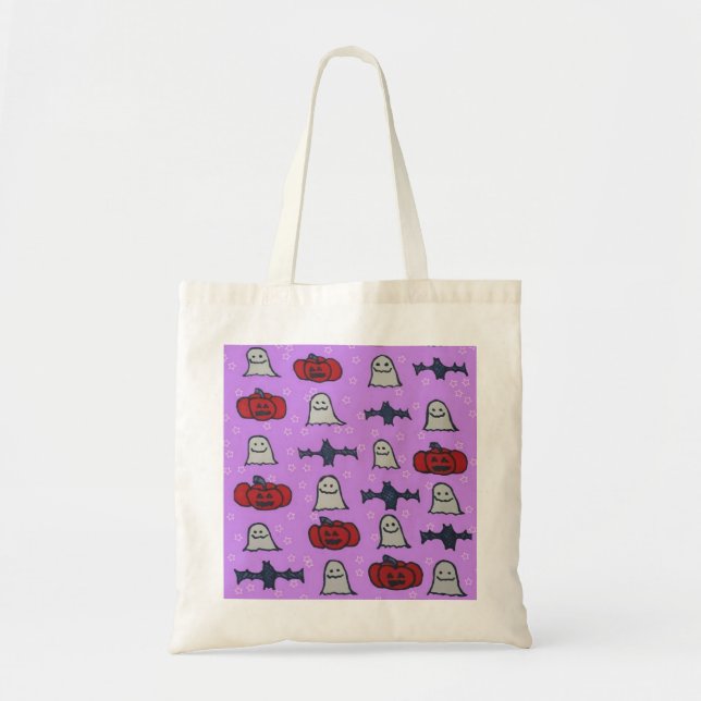 Purple Halloween Fun Print Tote Bag (Front)