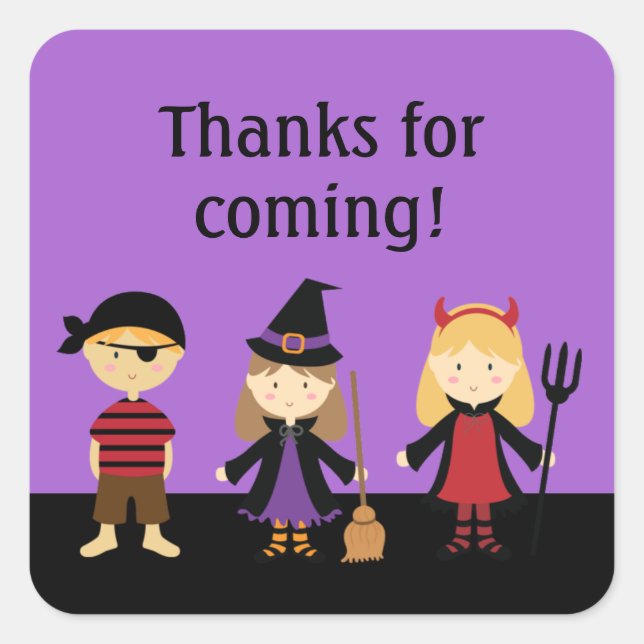 Purple Halloween Kids Party Thank You Favour Square Sticker (Front)