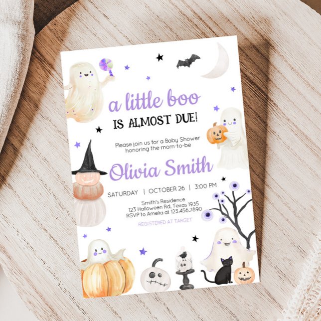 Purple Halloween Little Boo Baby Shower Invitation (A Little Boo Baby Shower Invitation
)