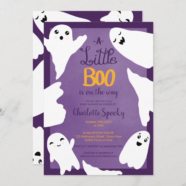 Purple Halloween little boo ghosts baby shower Invitation (Front/Back)
